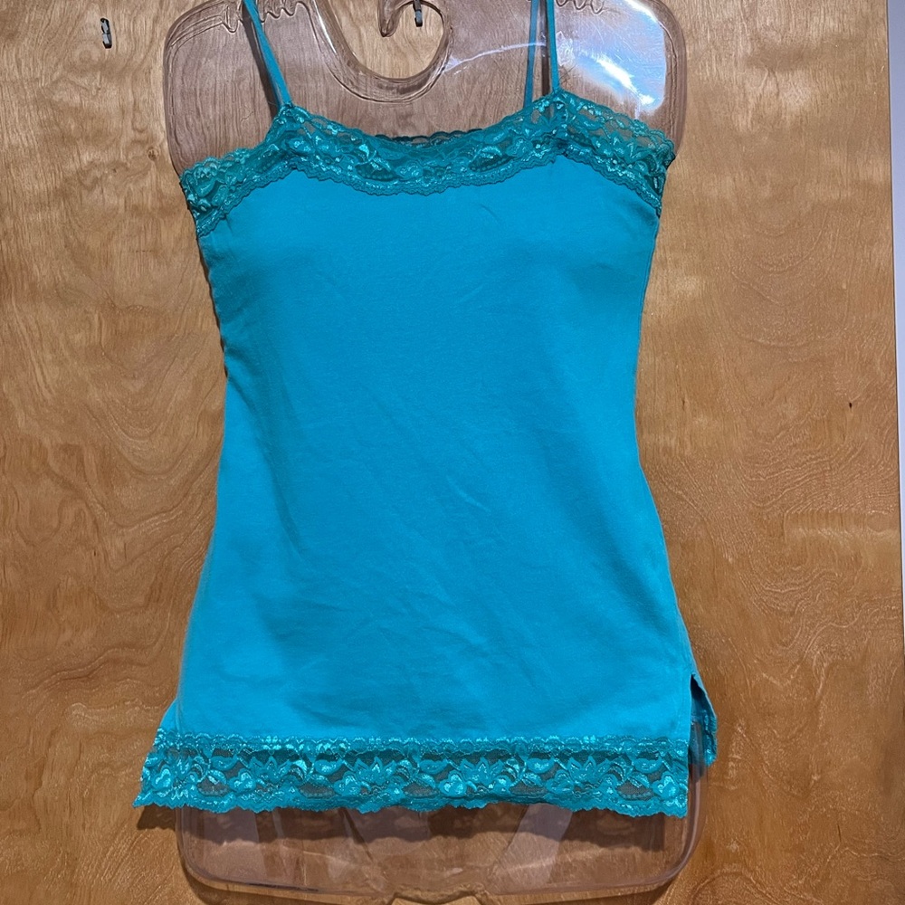 Women's Teal Lace Trim Cami Tank Top (Sz.S)